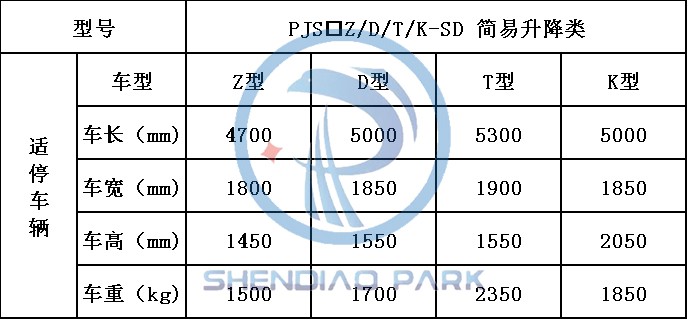 简易升降式机械车位适停车辆参数